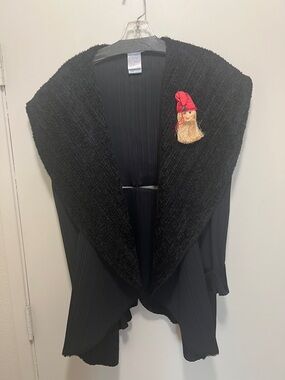Issey Miyake Black Draped Open-Front Jacket with Textured Shawl Collar
